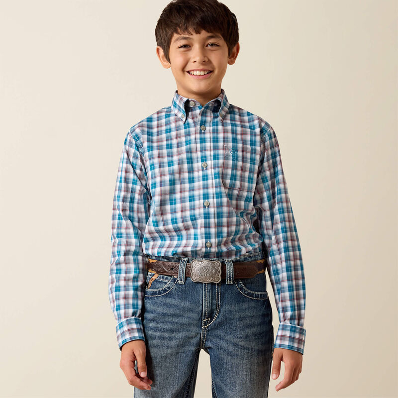 Ariat Youth Pro Series Walter Classic Fit Shirt - Lyons Blue Small Plaid