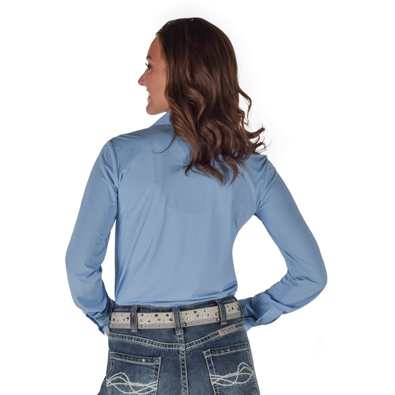 Cowgirl Tuff Women's Pullover Button Up Long Sleeve Top - Light Blue