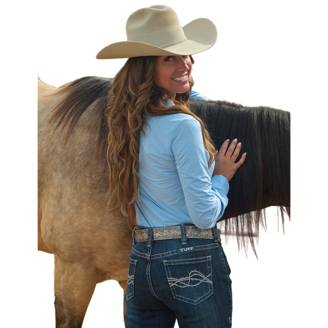 Cowgirl Tuff Women's Pullover Button Up Long Sleeve Top - Light Blue