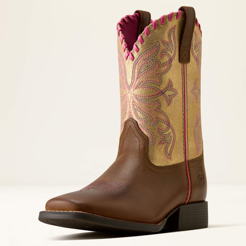 Ariat Youth Sundown Wide Square Toe Western Boot- Georgia Clay Royal Gold Metallic