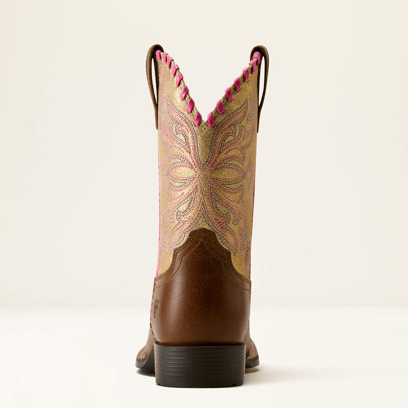 Ariat Youth Sundown Wide Square Toe Western Boot- Georgia Clay Royal Gold Metallic