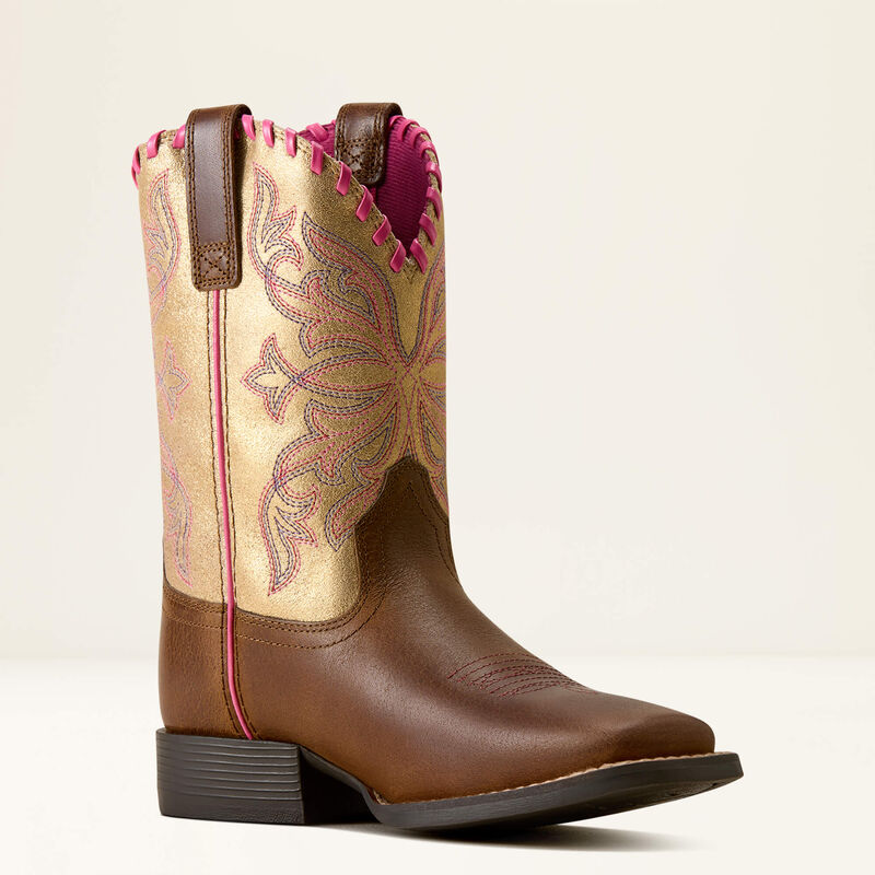 Ariat Youth Sundown Wide Square Toe Western Boot- Georgia Clay Royal Gold Metallic