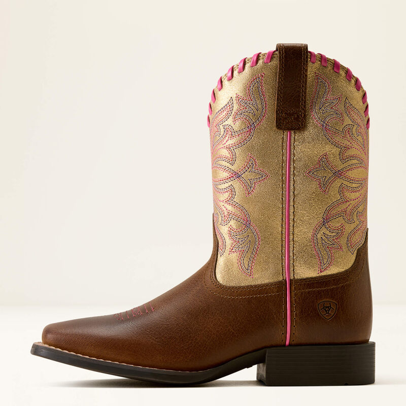 Ariat Youth Sundown Wide Square Toe Western Boot- Georgia Clay Royal Gold Metallic