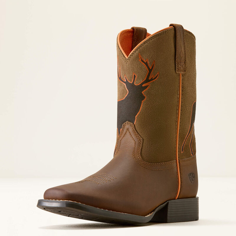 Ariat Youth Trail Cam Wide Square Toe Western Boot- Distressed Brown