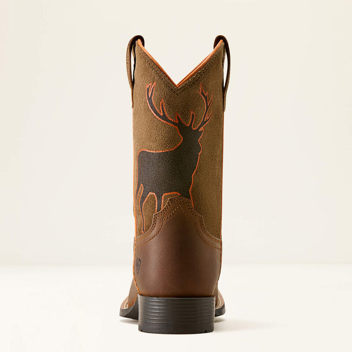 Ariat Youth Trail Cam Wide Square Toe Western Boot- Distressed Brown