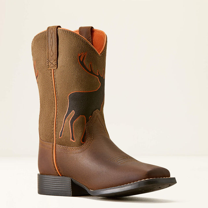 Ariat Youth Trail Cam Wide Square Toe Western Boot- Distressed Brown