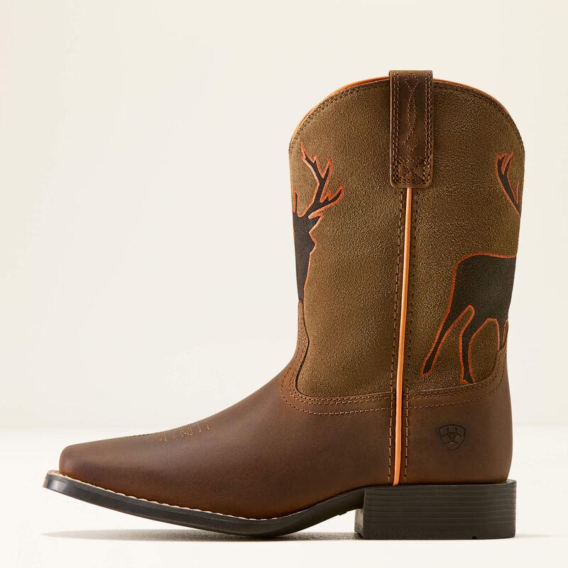 Ariat Youth Trail Cam Wide Square Toe Western Boot- Distressed Brown