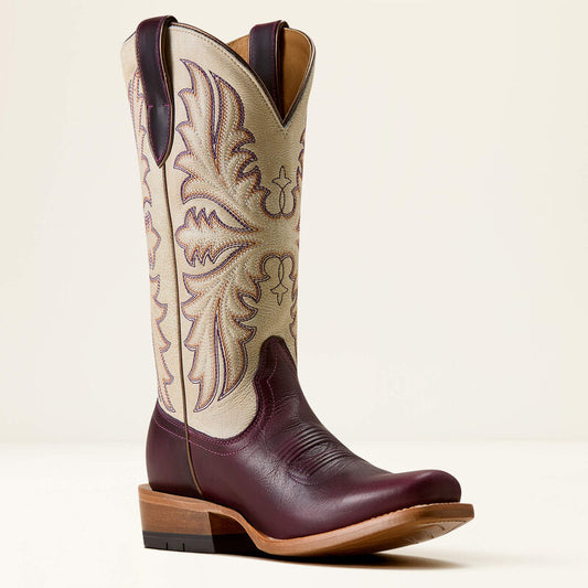 Ariat Women's Futurity Oak Narrow Cutter Toe Western Boot - Port Wine/Cream Candle