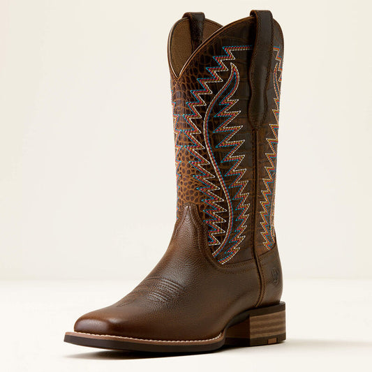 Ariat Women's Monte Vista Wide Square Toe Western Boot- Wicker Chocolate Croc Print
