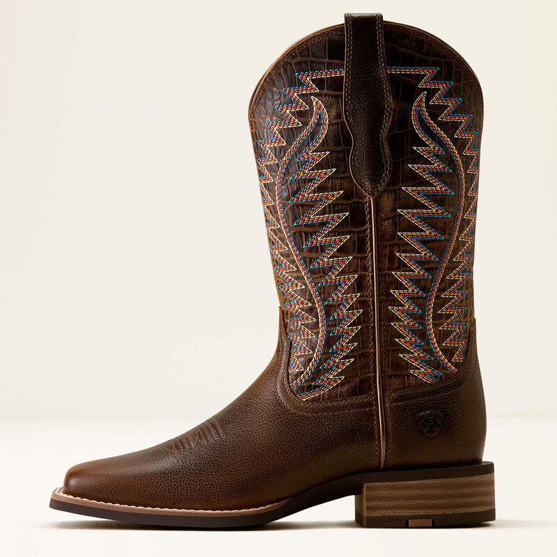 Ariat Women's Monte Vista Wide Square Toe Western Boot- Wicker Chocolate Croc Print