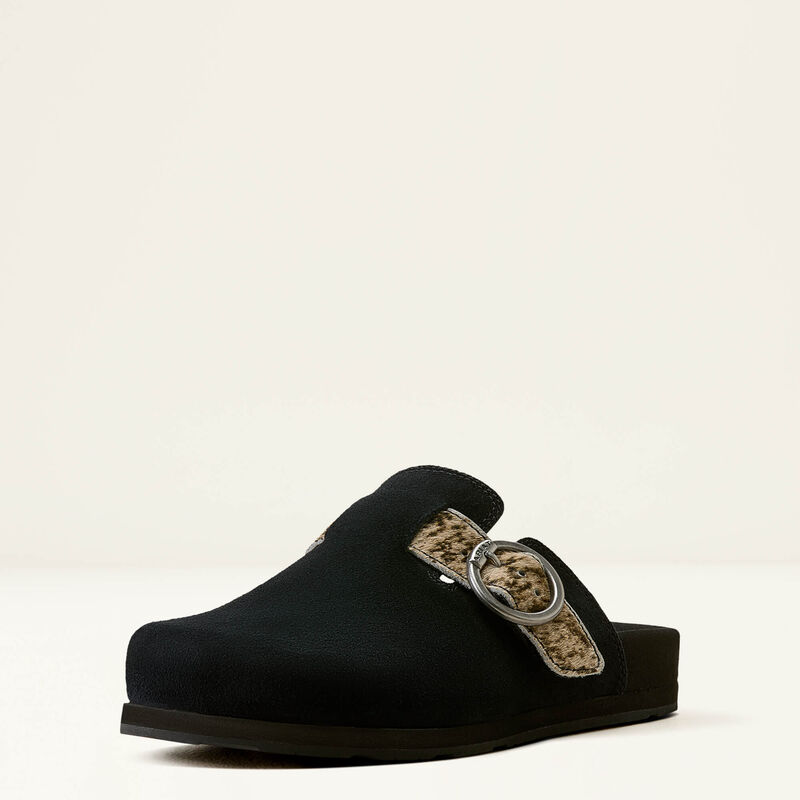 Ariat Women's Country Mule-Black Suede/ Brindle Hair On