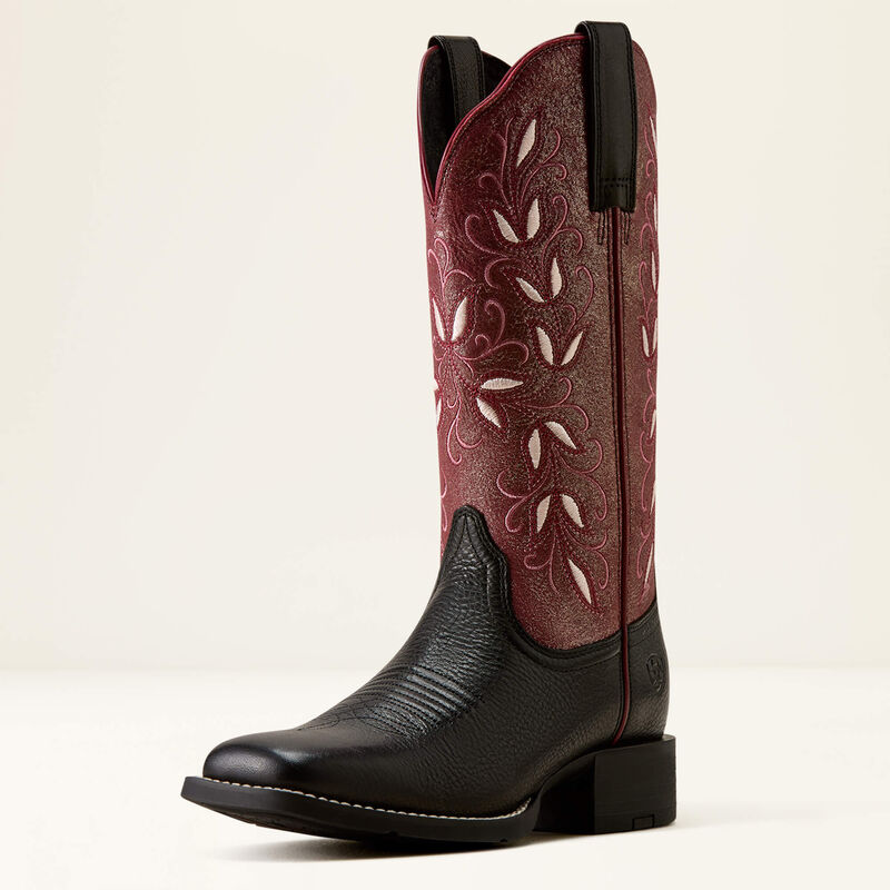 Ariat Women's Round Up Holly Wide Square Toe Western Boot- Obsidian Fairy Berry