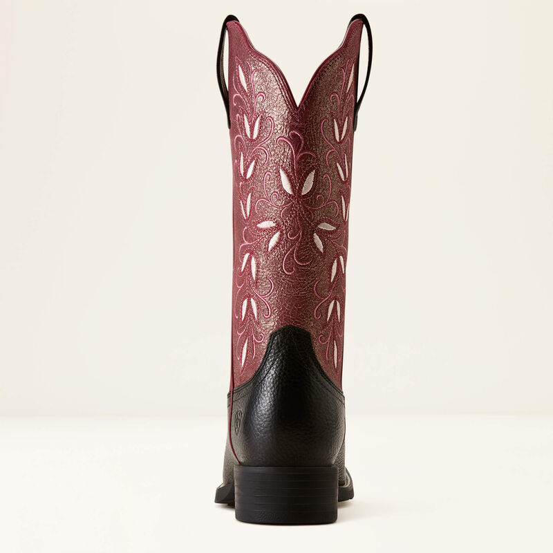 Ariat Women's Round Up Holly Wide Square Toe Western Boot- Obsidian Fairy Berry