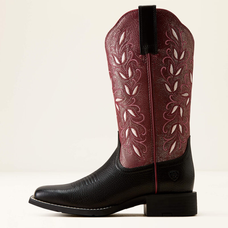 Ariat Women's Round Up Holly Wide Square Toe Western Boot- Obsidian Fairy Berry