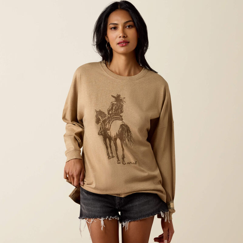 Ariat Women's Long Sleeve Canvas Oversized Western Designed Tee Shirt-Multiple Colours