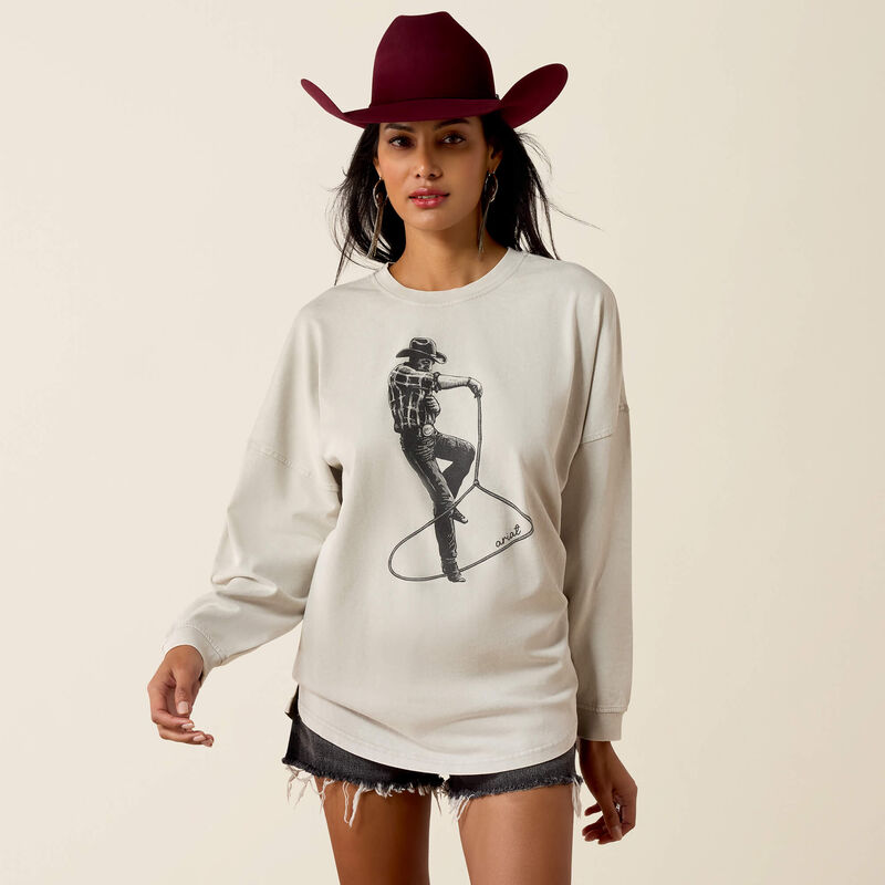 Ariat Women's Long Sleeve Canvas Oversized Western Designed Tee Shirt-Multiple Colours