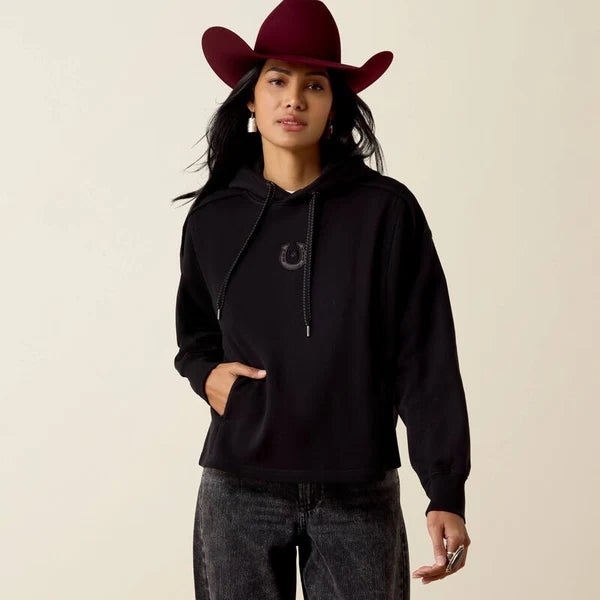 Ariat Women's Long Sleeve Daydreamer Horseshoe Hoodie- Black Horseshoe