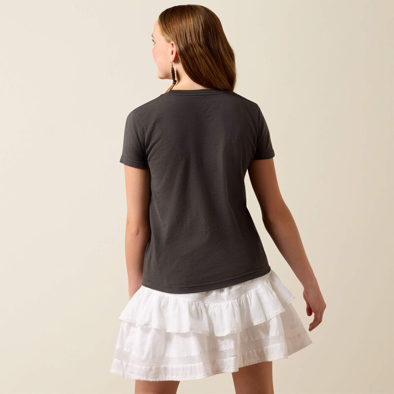 Ariat Girl's Short Sleeve Desert Steer Tee Shirt- Charcoal