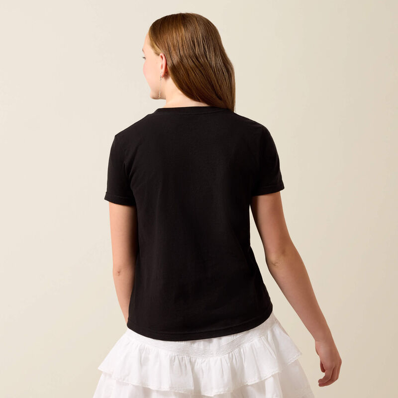 Ariat Girl's Short Sleeve Rowdy Cow Skull Tee Shirt- Black