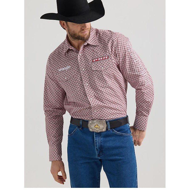 Wrangler  Men's PBR Logo Western Shirt- Red Rodeo