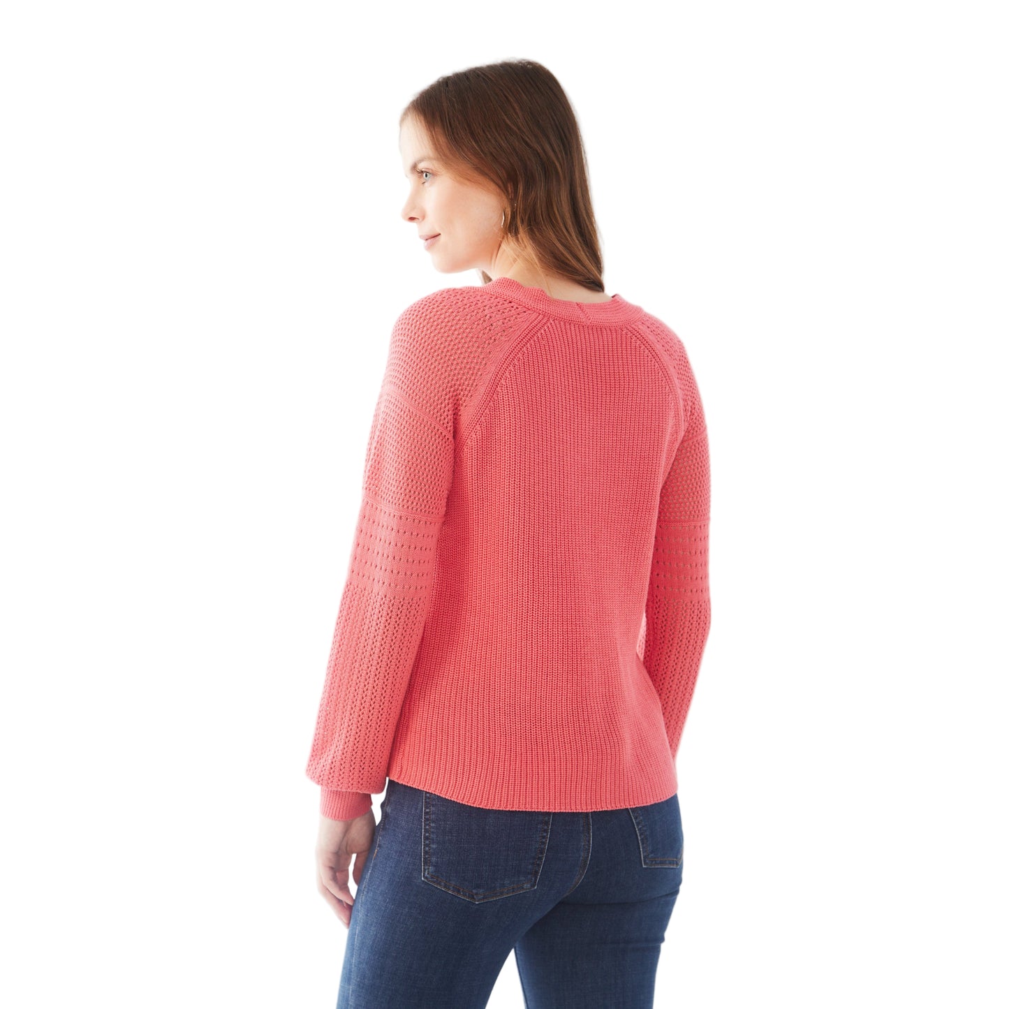 FDJ Women's Long Pointelle Sleeve V-Neck Sweater - Assorted Colours