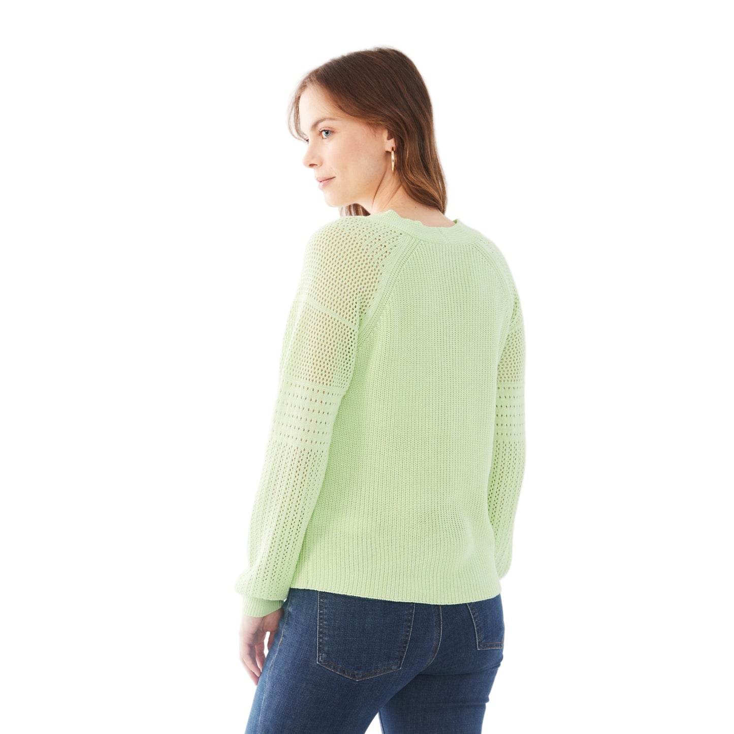 FDJ Women's Long Pointelle Sleeve V-Neck Sweater - Assorted Colours