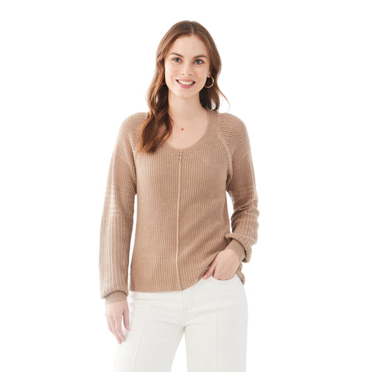 FDJ Women's Long Pointelle Sleeve V-Neck Sweater - Assorted Colours
