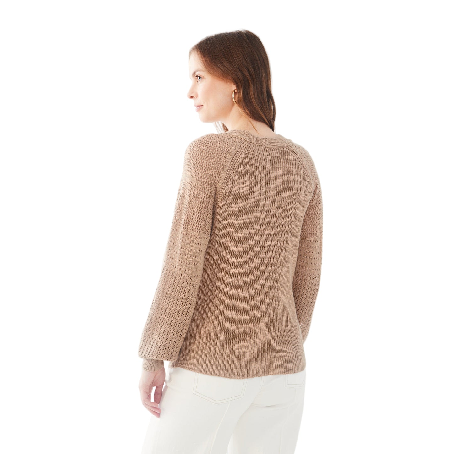 FDJ Women's Long Pointelle Sleeve V-Neck Sweater - Assorted Colours