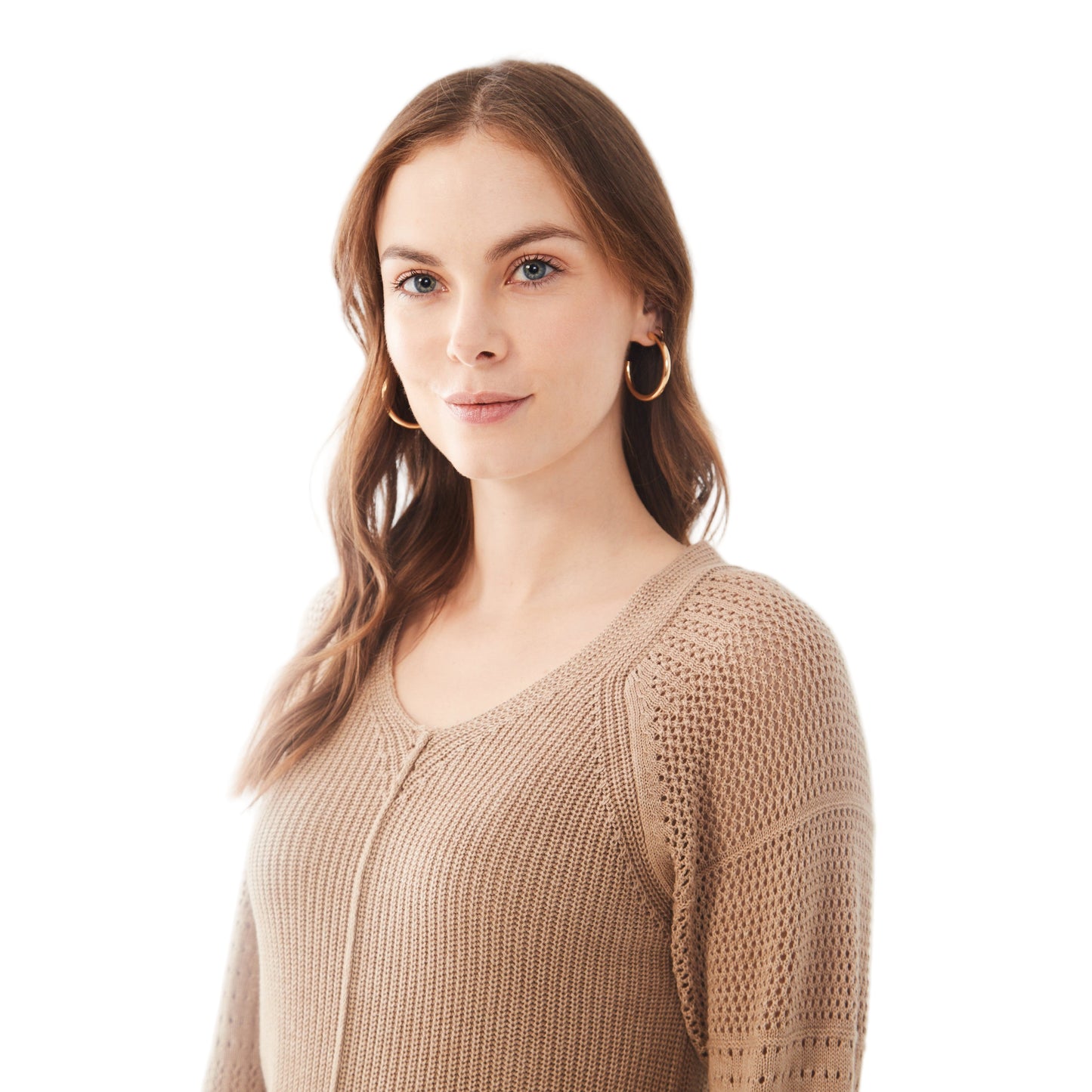 FDJ Women's Long Pointelle Sleeve V-Neck Sweater - Assorted Colours