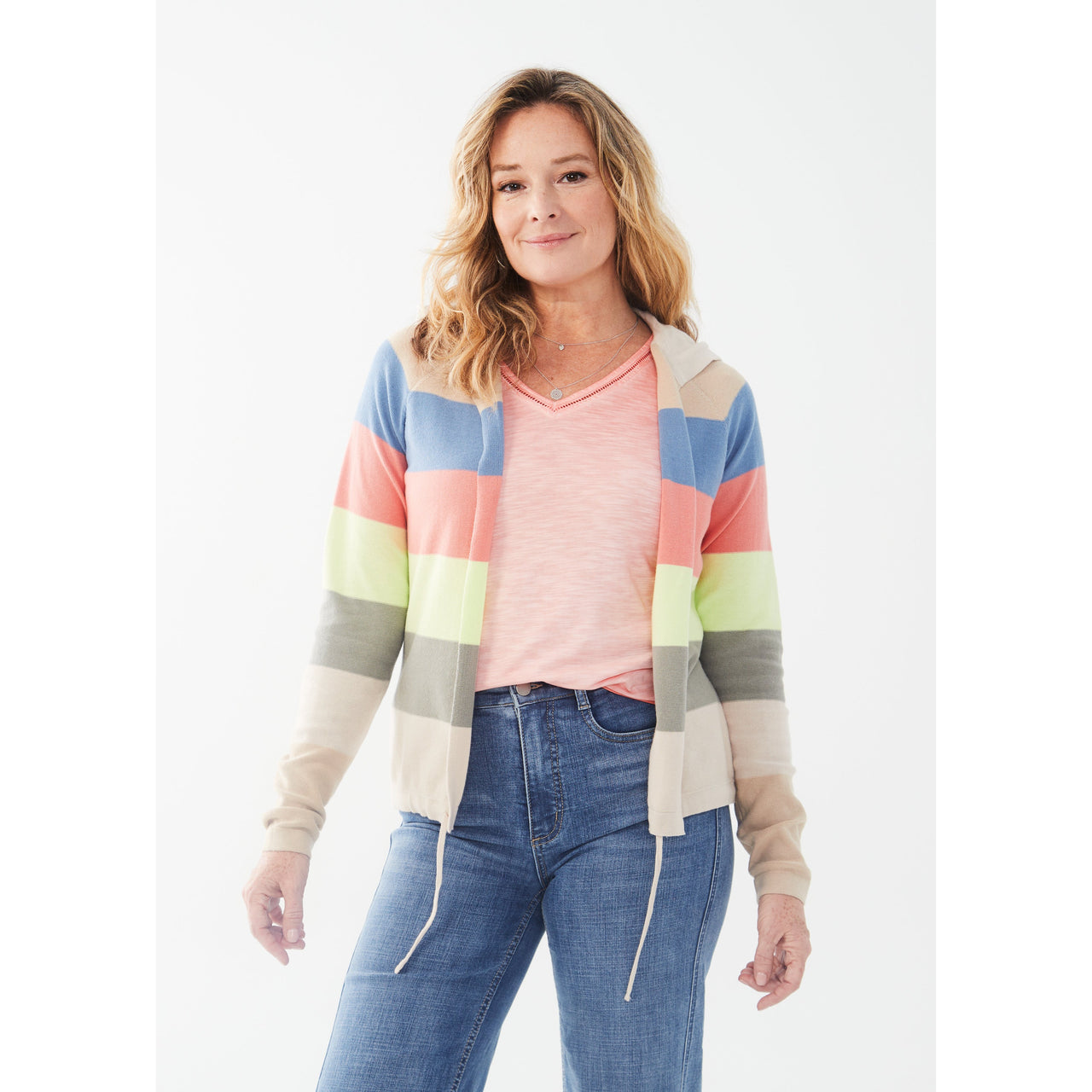 FDJ Women's Striped Hoodie Cardigan - Multi Stripe