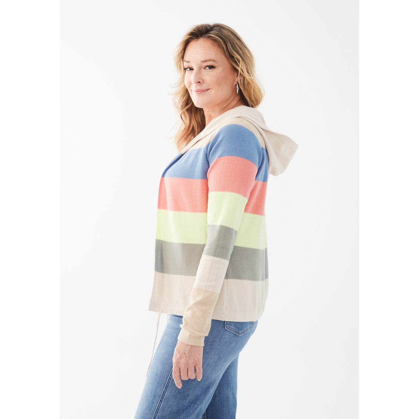 FDJ Women's Striped Hoodie Cardigan - Multi Stripe