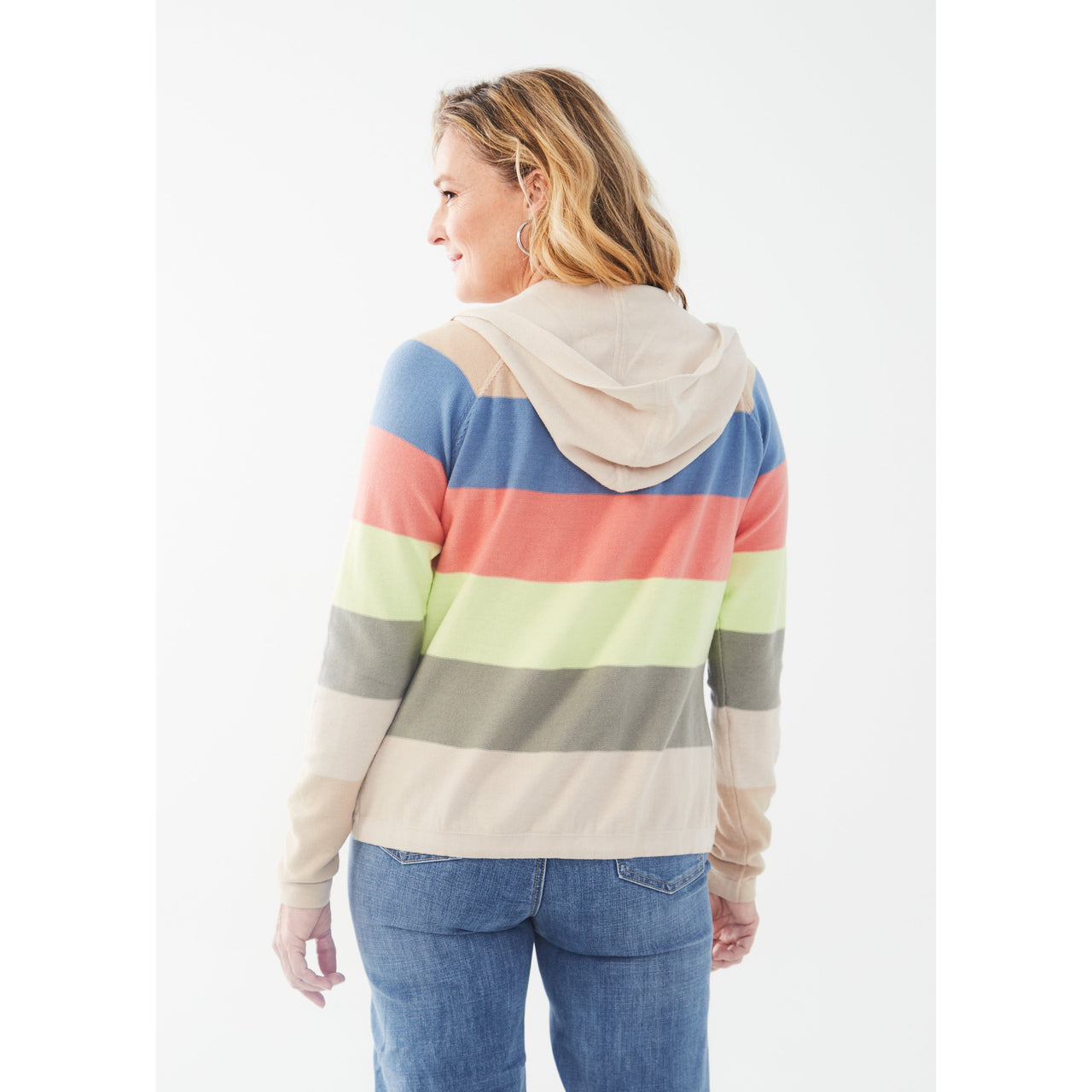 FDJ Women's Striped Hoodie Cardigan - Multi Stripe