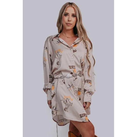 Merigold Kiss Wild & Free Shirt Dress-Champagne