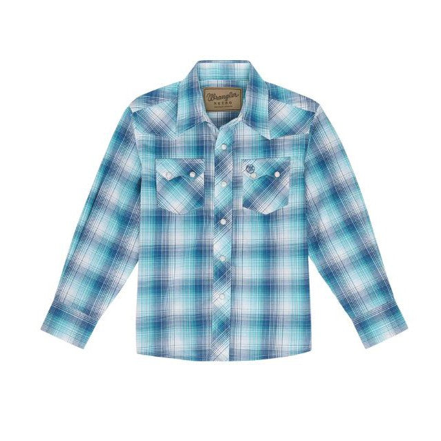 Wrangler Boy's Classic Long Sleeve Shirt- Blue Plaid