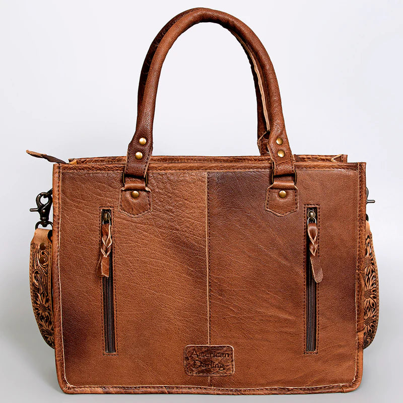 American Darling Western Tote Bag - Handcrafted Hair-On Cowhide & Hand-Tooled Leather