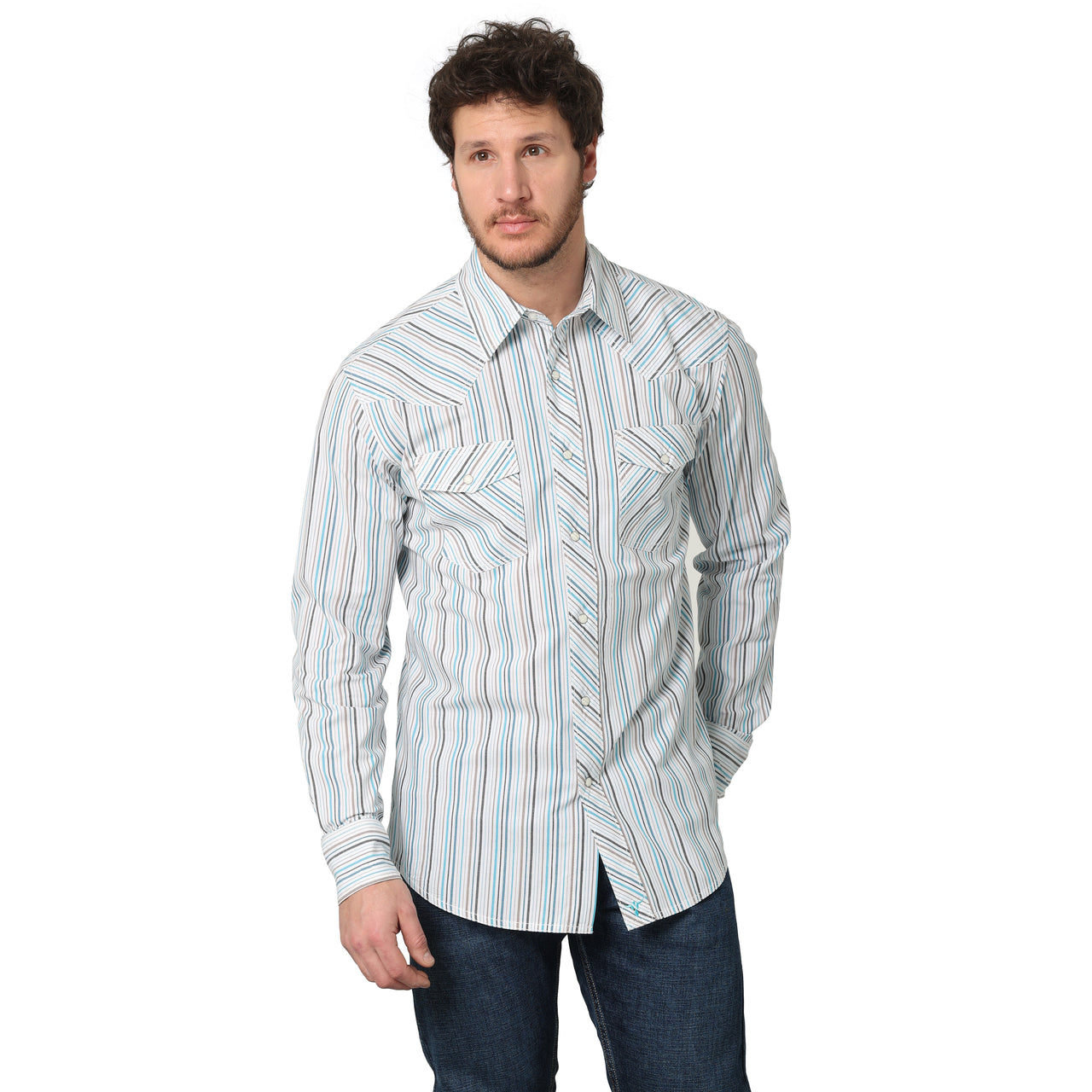 Wrangler Mens Western 20X Advanced Comfort Long Sleeve Snap Shirt - Turquoise