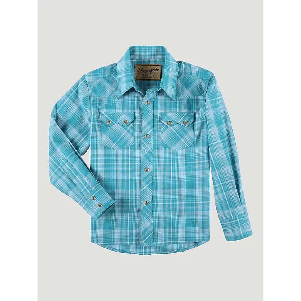 Wrangler Boy's Retro Western Snap Plaid Shirt w/Front Sawtooth Pockets - Bold Teal