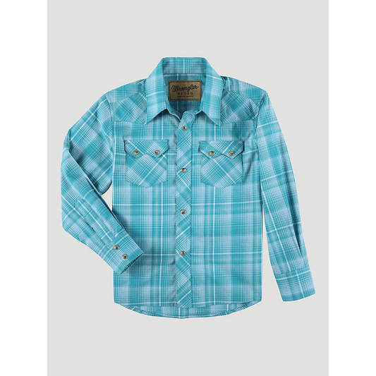Wrangler Boy's Retro Western Snap Plaid Shirt w/Front Sawtooth Pockets - Bold Teal