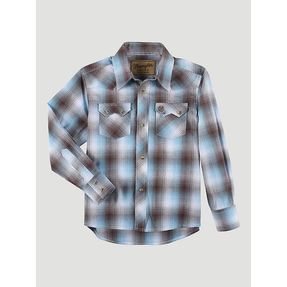 Wrangler Boy's Retro Western Snap Plaid Shirt w/Front Sawtooth Pockets - Dreamy Brown