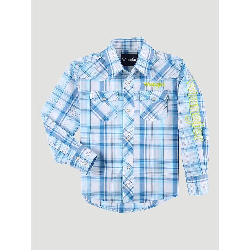 Wrangler Boy's Logo Long Sleeve Western Snap Shirt - Bold Plaid