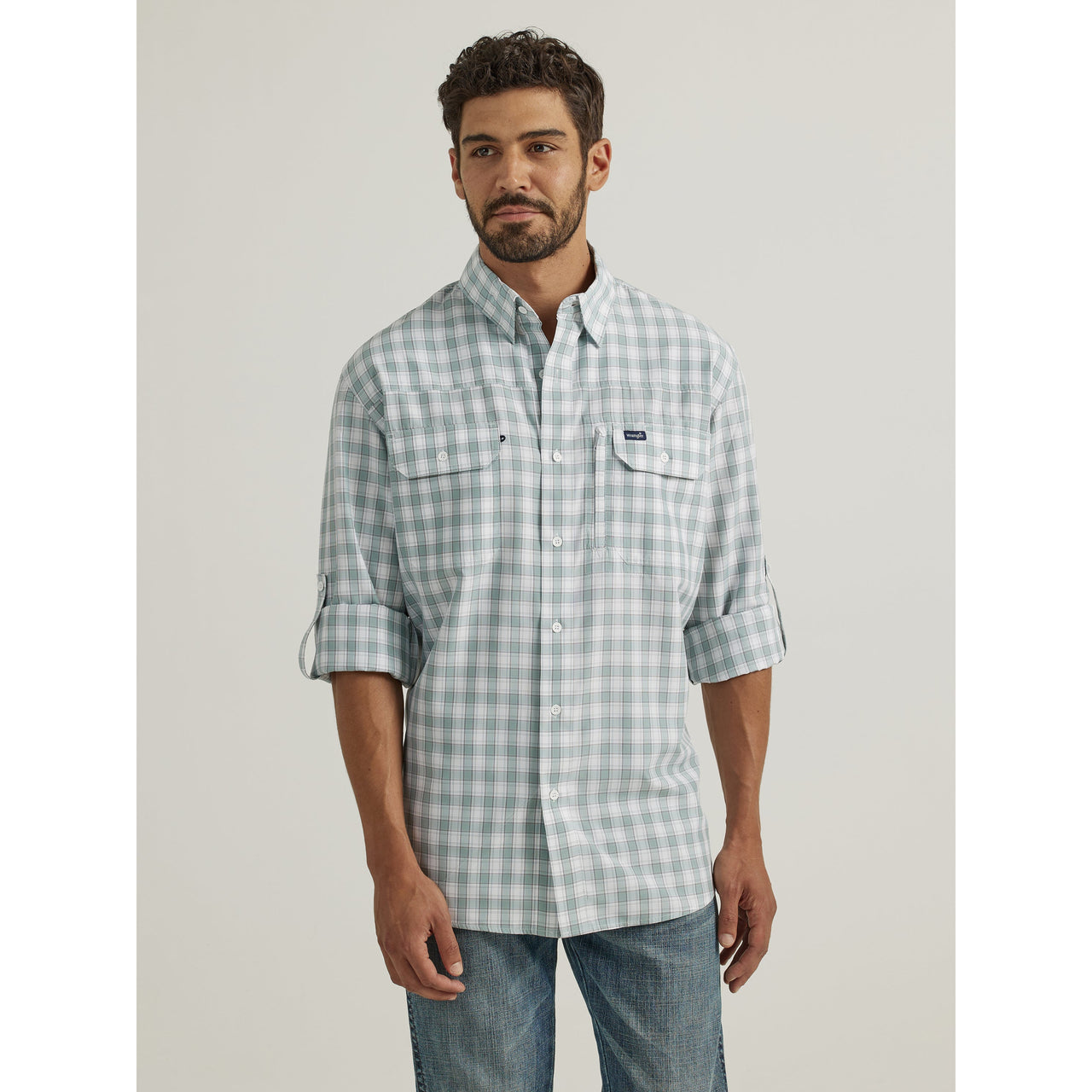 Wrangler Mens Performance Long Sleeve Plaid Shirt - Blue