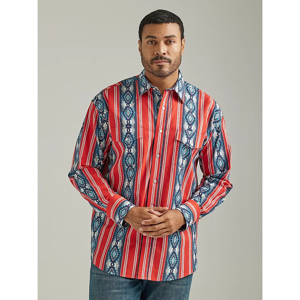 Wrangler Men's Checotah Long Sleeve Western Snap Printed Shirt - Cherry Pie Red