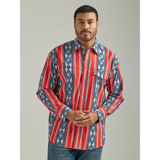 Wrangler Men's Checotah Long Sleeve Western Snap Printed Shirt - Cherry Pie Red