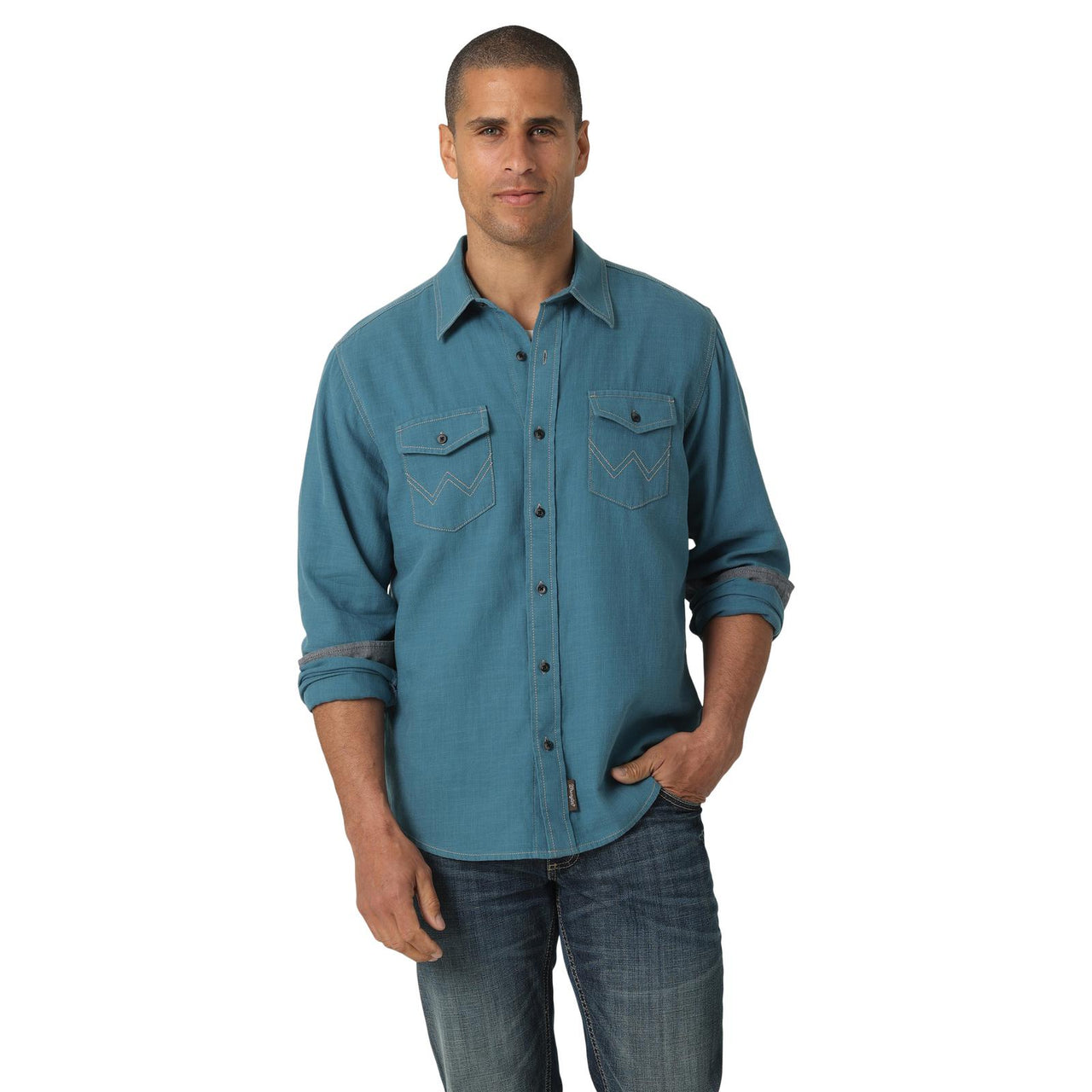 Wrangler Men's Retro Premium Long Sleeve Button Shirt - Blue