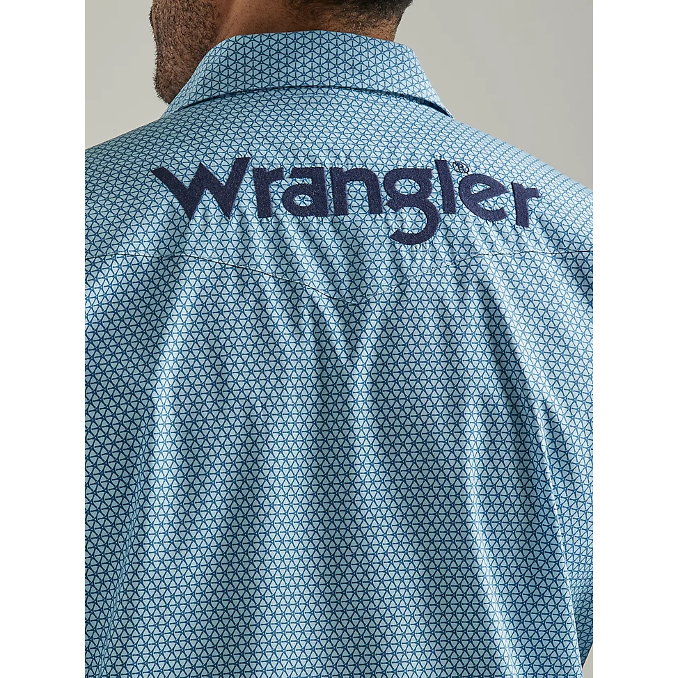 Wrangler Men's Logo Long Sleeve Western Snap Print Shirt - Dusty Aqua