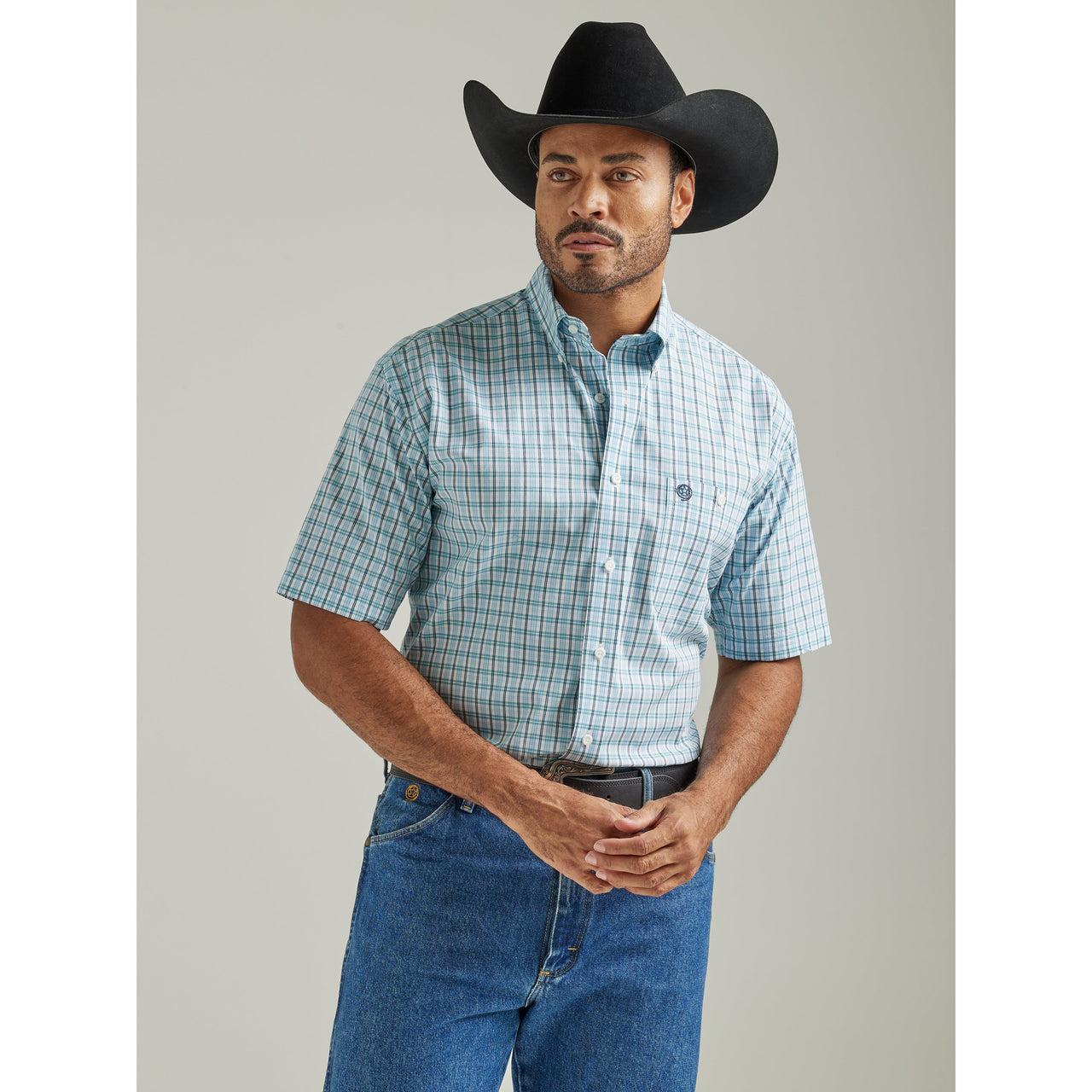 Wrangler Men's George Strait Short Sleeve Shirt - Blue