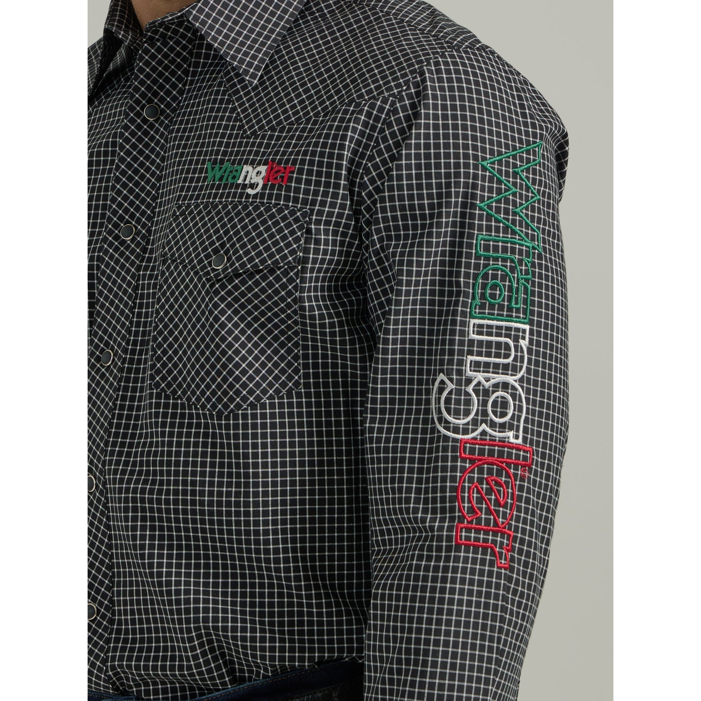 Wrangler Men's Long Sleeve Logo Shirt - Black Mexico Print