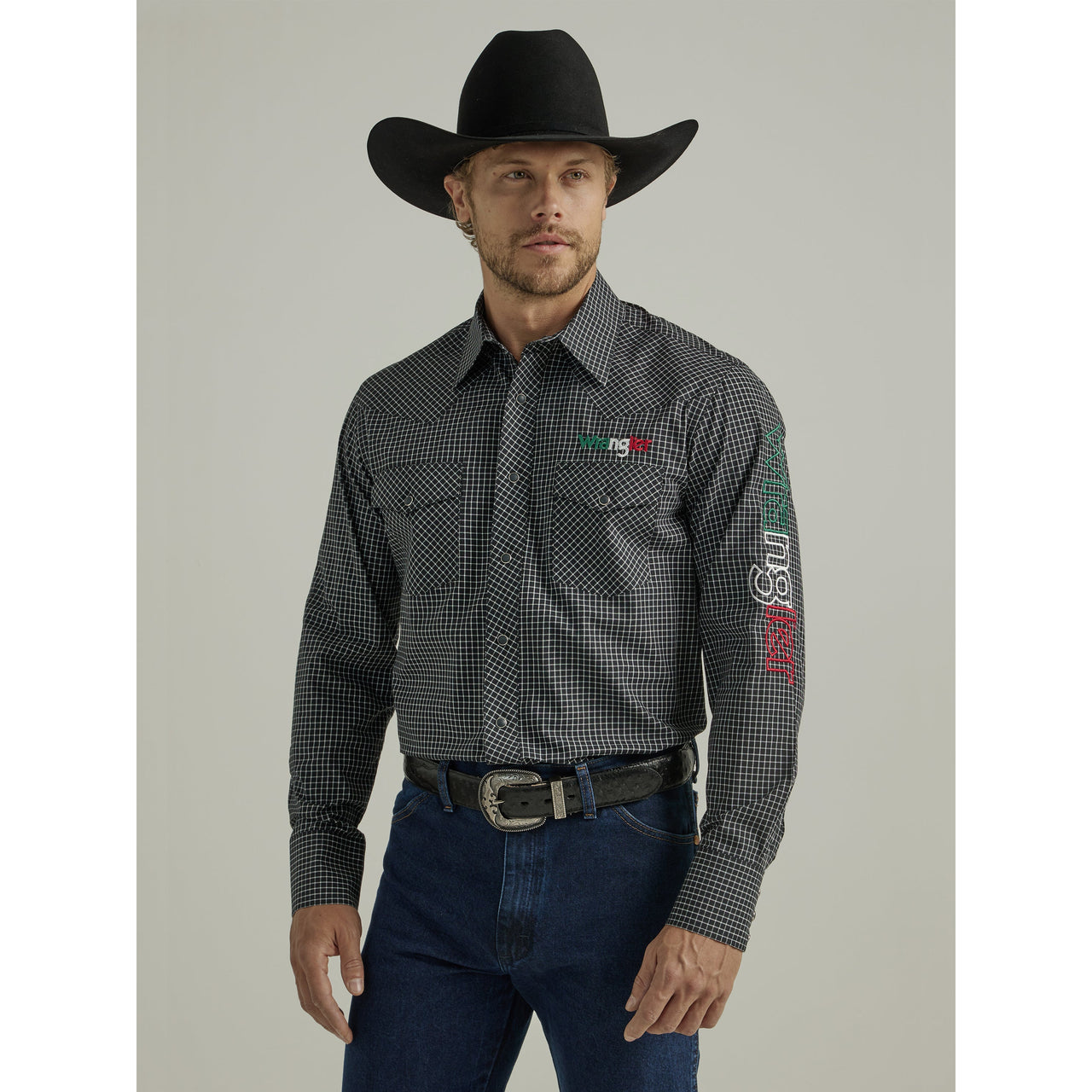 Wrangler Men's Long Sleeve Logo Shirt - Black Mexico Print