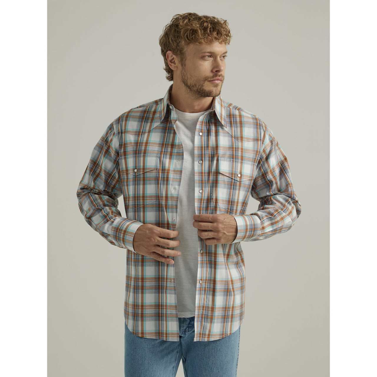 Wrangler Men's Wrinkle Free Long Sleeve Shirt - Brown