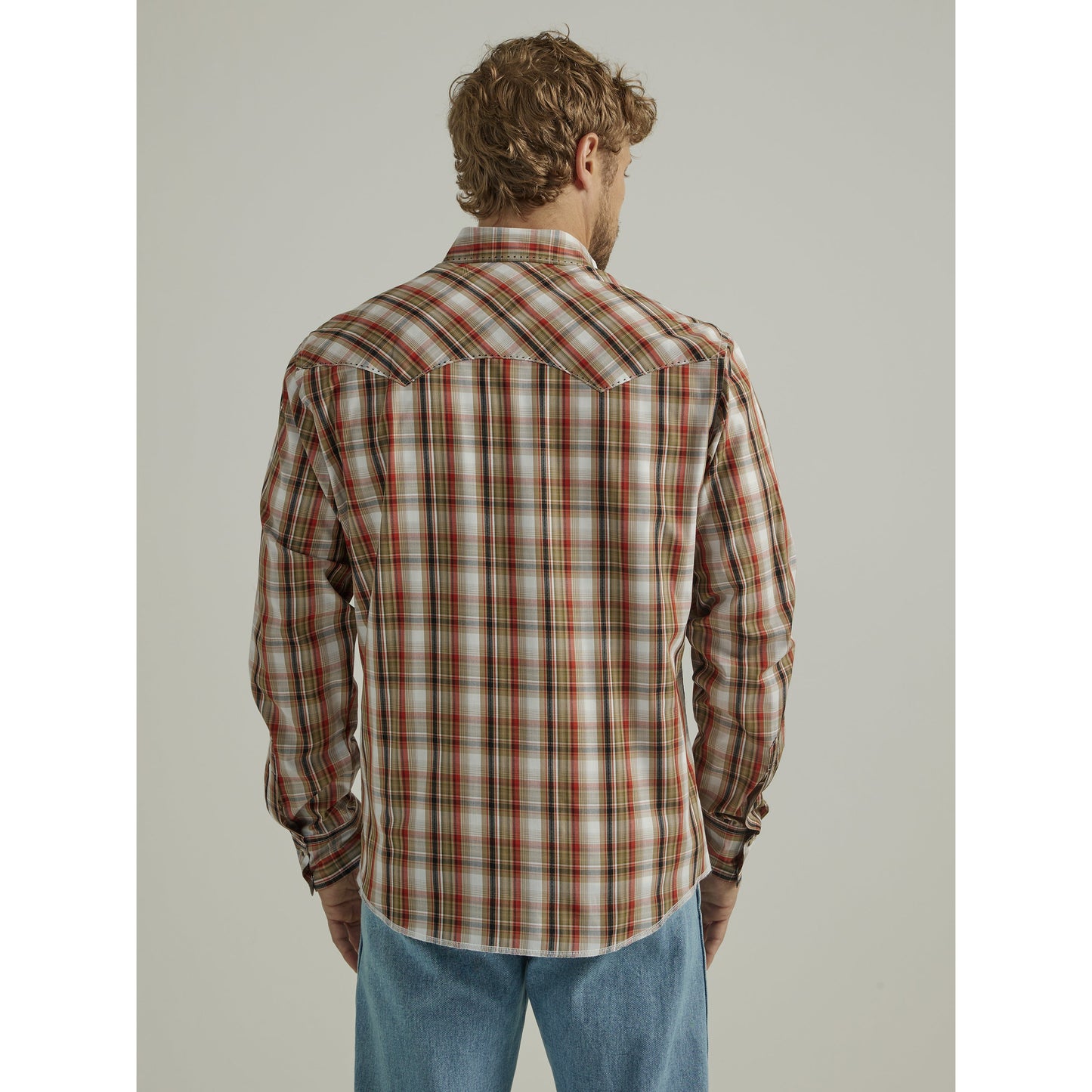 Wrangler Men's Wrinkle Free Long Sleeve Snap Shirt - Brown/Orange